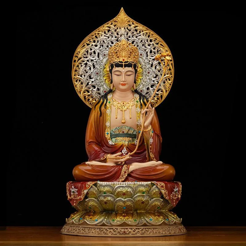 金色のエナメルの宝石をあしらった真鍮のマハスタマプラプタ像