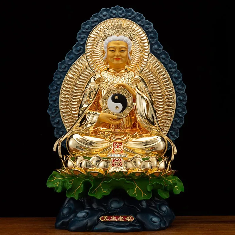 金色の宝石を施した真鍮のWusheng Wiji Laomu像